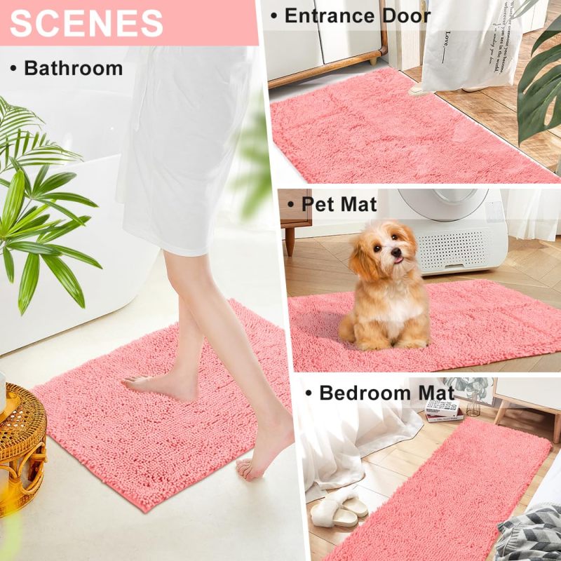 改vctops Orange Fall Plush Chenille Bath Rugs Extra Soft and Absorbent Microfiber Shag Rug, Non-Slip Runner Carpet for Tub Bathroom Shower Mat Orange 16" X 24"