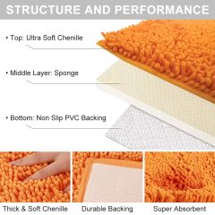 Orange Fall Plush Chenille Bath Rugs Extra Soft and Absorbent Microfiber Shag Rug, Non-Slip Runner Carpet for Tub Bathroom Shower Mat