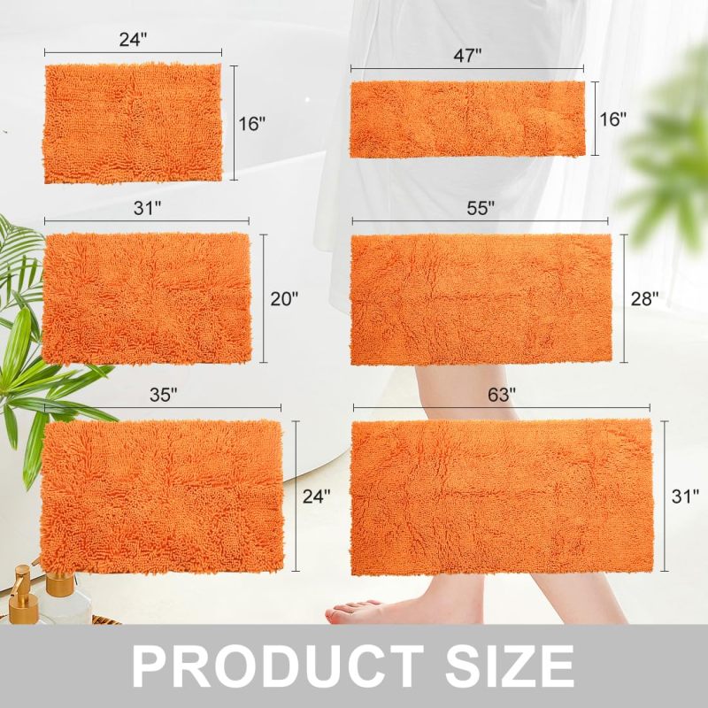 Orange Fall Plush Chenille Bath Rugs Extra Soft and Absorbent Microfiber Shag Rug, Non-Slip Runner Carpet for Tub Bathroom Shower Mat