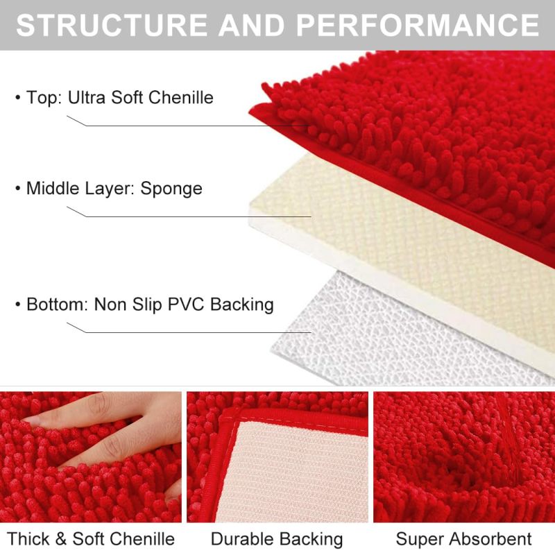 Orange Fall Plush Chenille Bath Rugs Extra Soft and Absorbent Microfiber Shag Rug, Non-Slip Runner Carpet for Tub Bathroom Shower Mat