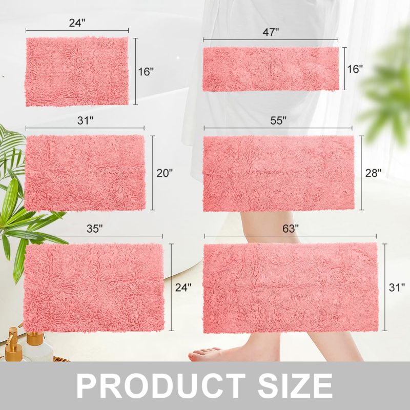 改vctops Orange Fall Plush Chenille Bath Rugs Extra Soft and Absorbent Microfiber Shag Rug, Non-Slip Runner Carpet for Tub Bathroom Shower Mat Orange 16" X 24"