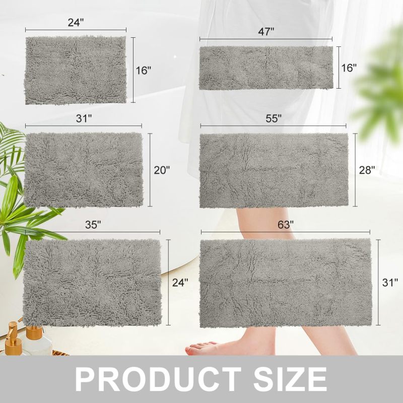 Orange Fall Plush Chenille Bath Rugs Extra Soft and Absorbent Microfiber Shag Rug, Non-Slip Runner Carpet for Tub Bathroom Shower Mat
