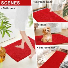 Orange Fall Plush Chenille Bath Rugs Extra Soft and Absorbent Microfiber Shag Rug, Non-Slip Runner Carpet for Tub Bathroom Shower Mat