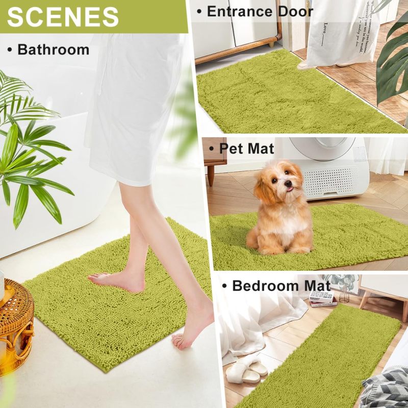 Orange Fall Plush Chenille Bath Rugs Extra Soft and Absorbent Microfiber Shag Rug, Non-Slip Runner Carpet for Tub Bathroom Shower Mat