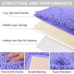 Orange Fall Plush Chenille Bath Rugs Extra Soft and Absorbent Microfiber Shag Rug, Non-Slip Runner Carpet for Tub Bathroom Shower Mat