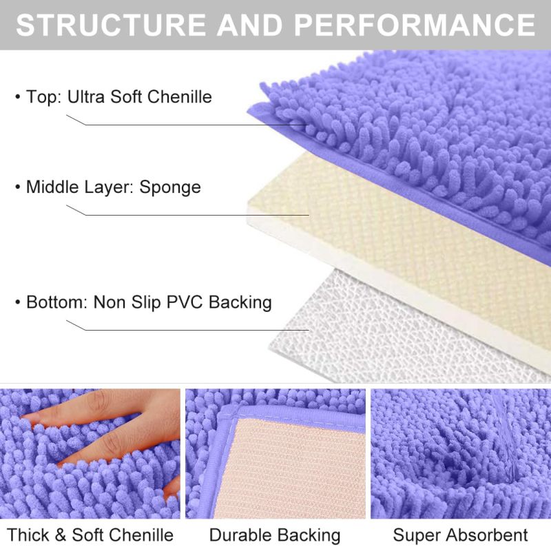 Orange Fall Plush Chenille Bath Rugs Extra Soft and Absorbent Microfiber Shag Rug, Non-Slip Runner Carpet for Tub Bathroom Shower Mat