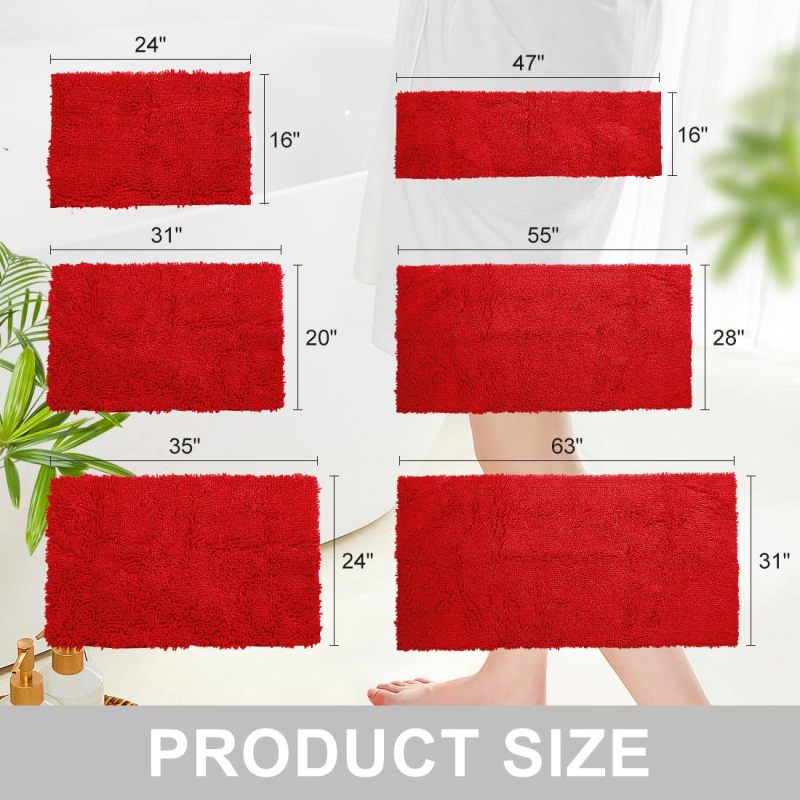Orange Fall Plush Chenille Bath Rugs Extra Soft and Absorbent Microfiber Shag Rug, Non-Slip Runner Carpet for Tub Bathroom Shower Mat
