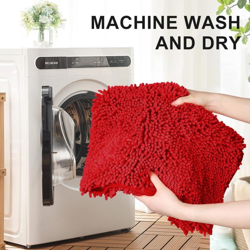 Orange Fall Plush Chenille Bath Rugs Extra Soft and Absorbent Microfiber Shag Rug, Non-Slip Runner Carpet for Tub Bathroom Shower Mat