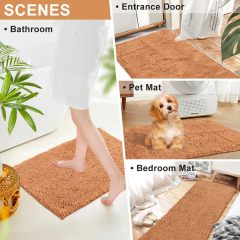 Orange Fall Plush Chenille Bath Rugs Extra Soft and Absorbent Microfiber Shag Rug, Non-Slip Runner Carpet for Tub Bathroom Shower Mat