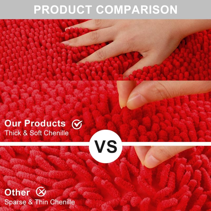 Orange Fall Plush Chenille Bath Rugs Extra Soft and Absorbent Microfiber Shag Rug, Non-Slip Runner Carpet for Tub Bathroom Shower Mat