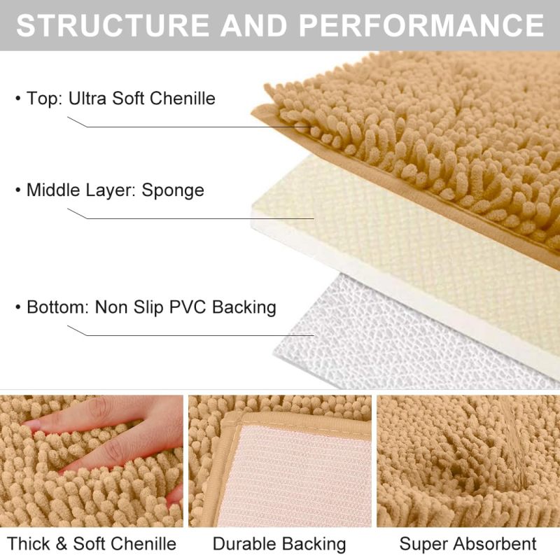 改vctops Orange Fall Plush Chenille Bath Rugs Extra Soft and Absorbent Microfiber Shag Rug, Non-Slip Runner Carpet for Tub Bathroom Shower Mat Orange 16" X 24"