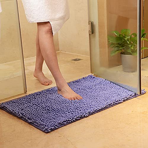 Orange Fall Plush Chenille Bath Rugs Extra Soft and Absorbent Microfiber Shag Rug, Non-Slip Runner Carpet for Tub Bathroom Shower Mat