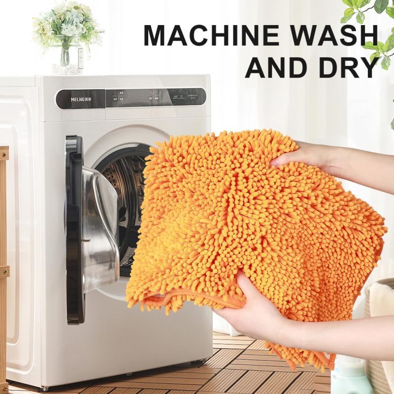 Orange Fall Plush Chenille Bath Rugs Extra Soft and Absorbent Microfiber Shag Rug, Non-Slip Runner Carpet for Tub Bathroom Shower Mat