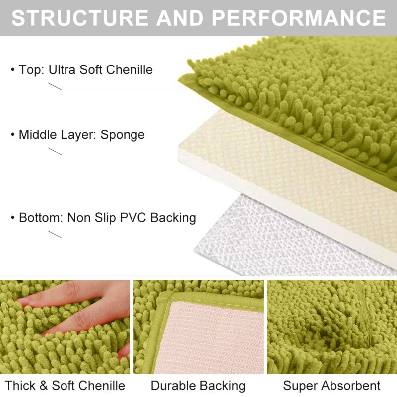 Orange Fall Plush Chenille Bath Rugs Extra Soft and Absorbent Microfiber Shag Rug, Non-Slip Runner Carpet for Tub Bathroom Shower Mat