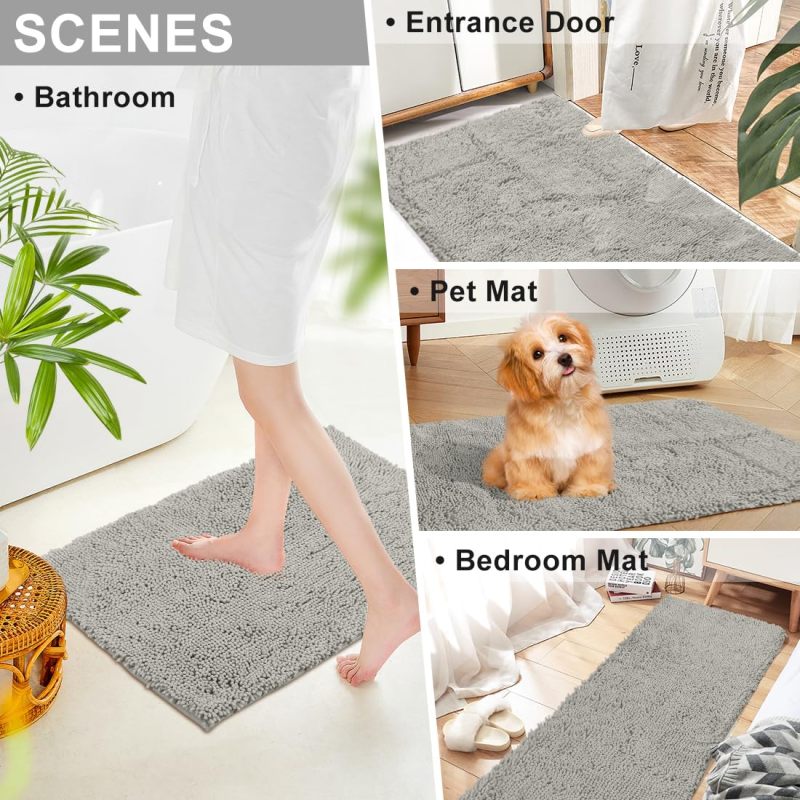 Orange Fall Plush Chenille Bath Rugs Extra Soft and Absorbent Microfiber Shag Rug, Non-Slip Runner Carpet for Tub Bathroom Shower Mat