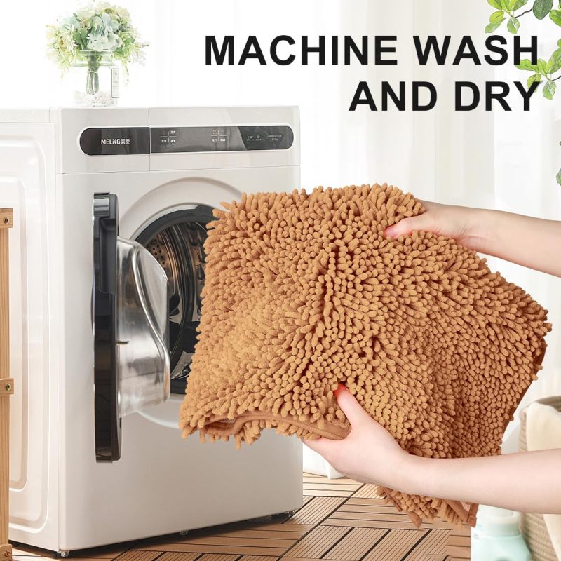 Orange Fall Plush Chenille Bath Rugs Extra Soft and Absorbent Microfiber Shag Rug, Non-Slip Runner Carpet for Tub Bathroom Shower Mat