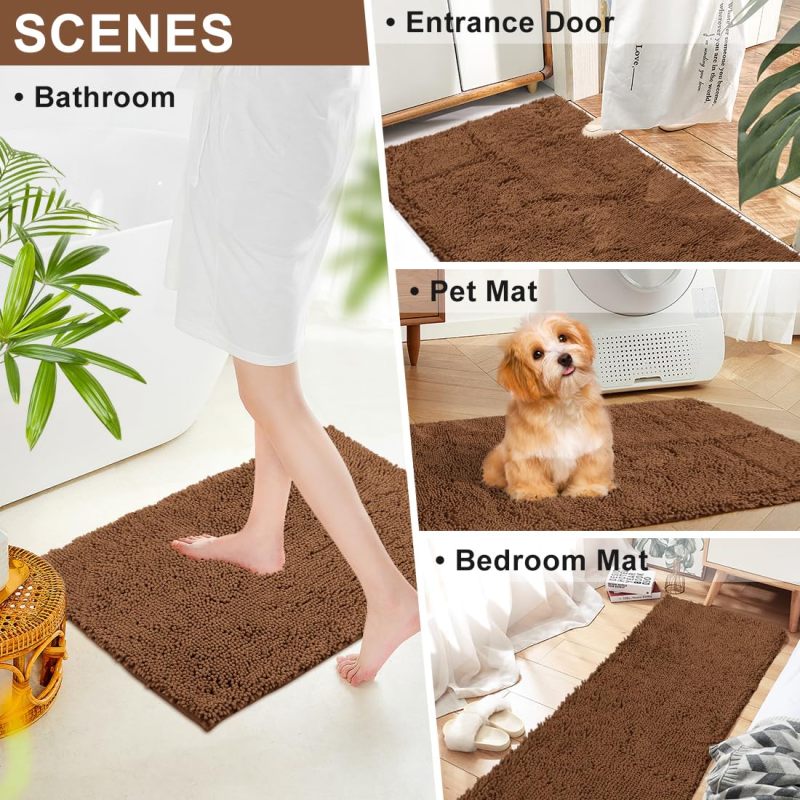 Orange Fall Plush Chenille Bath Rugs Extra Soft and Absorbent Microfiber Shag Rug, Non-Slip Runner Carpet for Tub Bathroom Shower Mat
