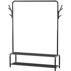 改Simple Houseware Garment Rack with Storage Shelves and Coat/Hat Hanging Hooks