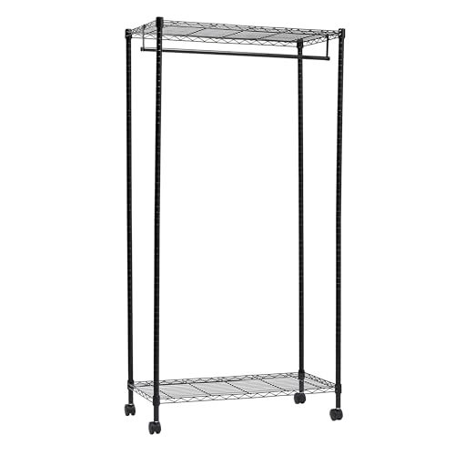 改Amazon Basics Adjustable Clothes Rack for Handing, Double Hanging Rod Garment Rolling Closet Clothing Organizer, Chrome, 36'' x 14'' x 72''