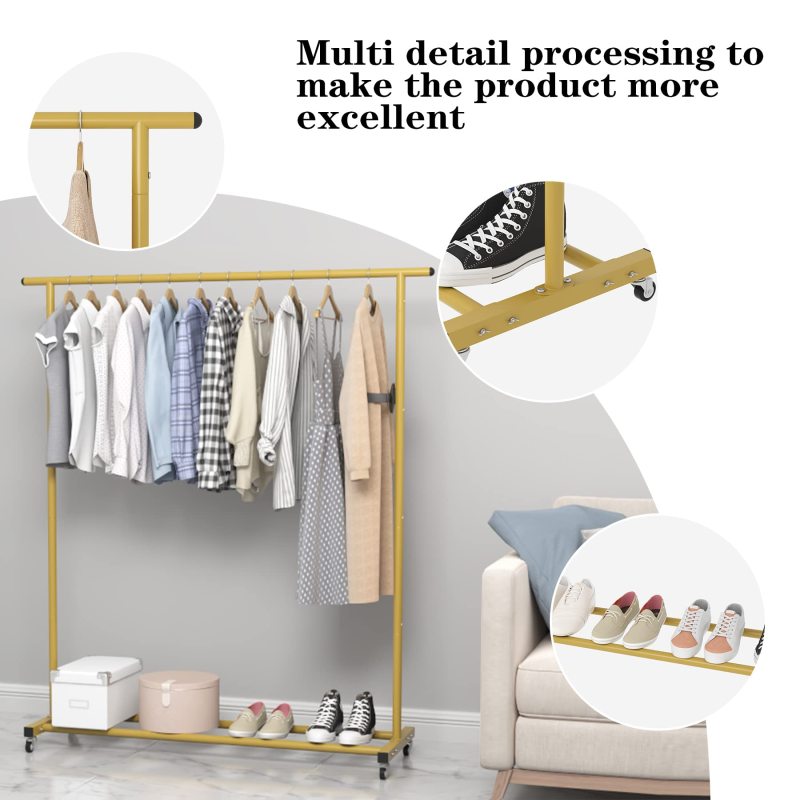 改Buzowruil Clothing Rack Clothes Rack Standard Rod Simple Rolling Metal Garment Rack Organizer Freestanding Hanger with Wheels,White