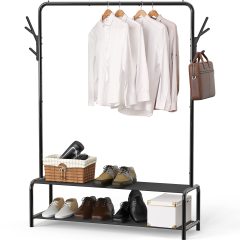 改Simple Houseware Garment Rack with Storage Shelves and Coat/Hat Hanging Hooks