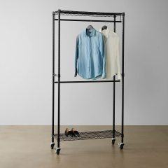 改Amazon Basics Adjustable Clothes Rack for Handing, Double Hanging Rod Garment Rolling Closet Clothing Organizer, Chrome, 36'' x 14'' x 72''