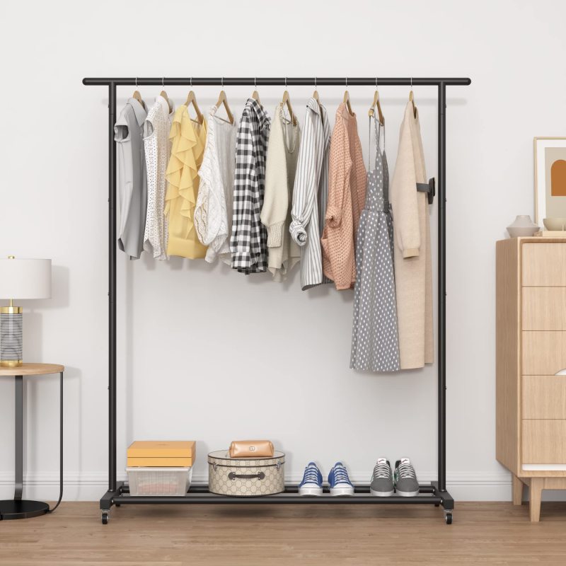 Clothing Rack Clothes Rack Standard Rod Simple Rolling Metal Garment Rack Organizer Freestanding Hanger with Wheels