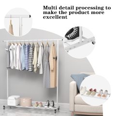 改Buzowruil Clothing Rack Clothes Rack Standard Rod Simple Rolling Metal Garment Rack Organizer Freestanding Hanger with Wheels,White