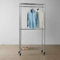 改Amazon Basics Adjustable Clothes Rack for Handing, Double Hanging Rod Garment Rolling Closet Clothing Organizer, Chrome, 36'' x 14'' x 72''