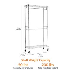 改Amazon Basics Adjustable Clothes Rack for Handing, Double Hanging Rod Garment Rolling Closet Clothing Organizer, Chrome, 36'' x 14'' x 72''