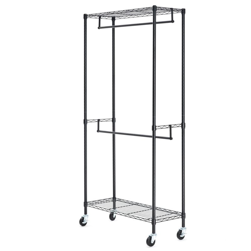 改Amazon Basics Adjustable Clothes Rack for Handing, Double Hanging Rod Garment Rolling Closet Clothing Organizer, Chrome, 36'' x 14'' x 72''