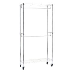 改Amazon Basics Adjustable Clothes Rack for Handing, Double Hanging Rod Garment Rolling Closet Clothing Organizer, Chrome, 36'' x 14'' x 72''