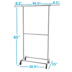 改Simple Trending Double Rod Clothing Garment Rack, Rolling Clothes Organizer on Wheels for Hanging Clothes, Chrome