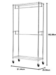 改Amazon Basics Adjustable Clothes Rack for Handing, Double Hanging Rod Garment Rolling Closet Clothing Organizer, Chrome, 36'' x 14'' x 72''