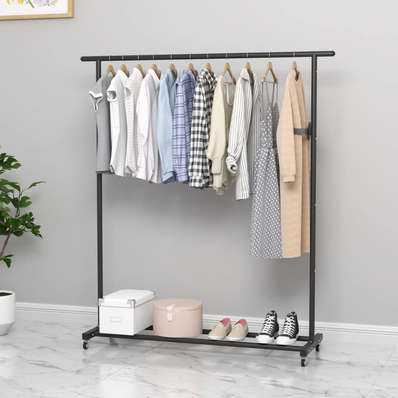 改Buzowruil Clothing Rack Clothes Rack Standard Rod Simple Rolling Metal Garment Rack Organizer Freestanding Hanger with Wheels,White