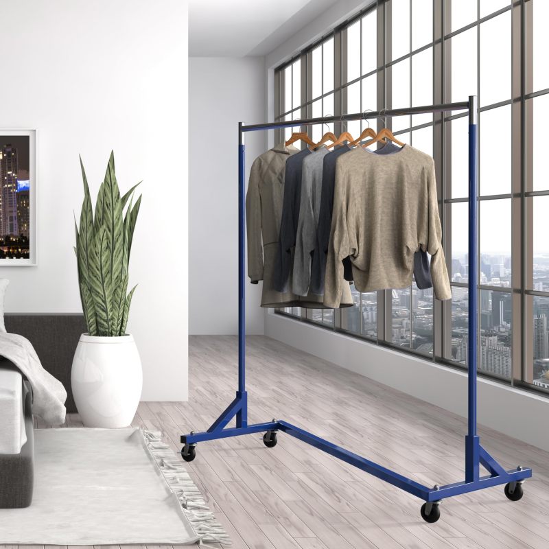 改Simple Houseware Industrial Grade Z-Base Garment Rack, 400lb Load with 62in extra long bar