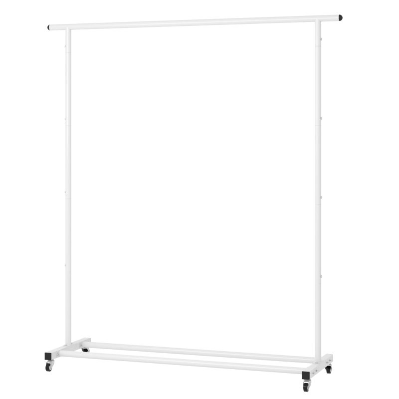 改Buzowruil Clothing Rack Clothes Rack Standard Rod Simple Rolling Metal Garment Rack Organizer Freestanding Hanger with Wheels,White