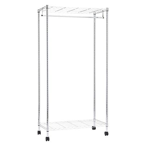 改Amazon Basics Adjustable Clothes Rack for Handing, Double Hanging Rod Garment Rolling Closet Clothing Organizer, Chrome, 36'' x 14'' x 72''