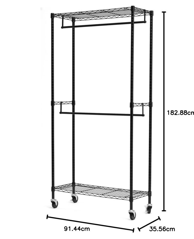 改Amazon Basics Adjustable Clothes Rack for Handing, Double Hanging Rod Garment Rolling Closet Clothing Organizer, Chrome, 36'' x 14'' x 72''