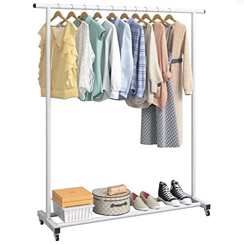Clothing Rack Clothes Rack Standard Rod Simple Rolling Metal Garment Rack Organizer Freestanding Hanger with Wheels