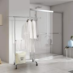 改Simple Trending Double Rod Clothing Garment Rack, Rolling Clothes Organizer on Wheels for Hanging Clothes, Chrome