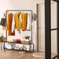 改Simple Houseware Garment Rack with Storage Shelves and Coat/Hat Hanging Hooks