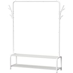 改Simple Houseware Garment Rack with Storage Shelves and Coat/Hat Hanging Hooks