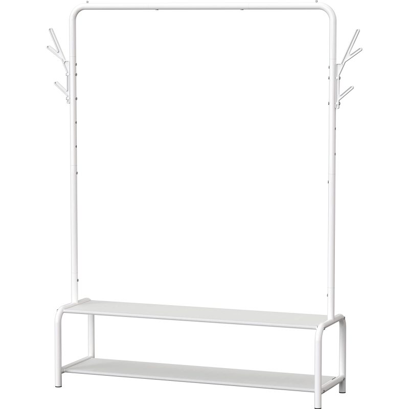 改Simple Houseware Garment Rack with Storage Shelves and Coat/Hat Hanging Hooks