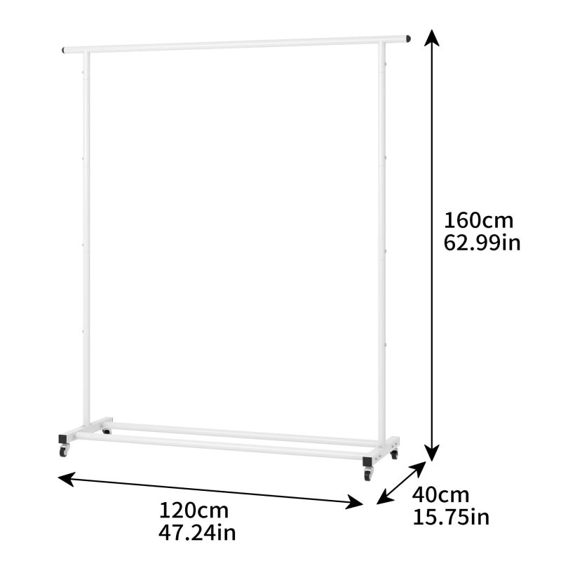 改Buzowruil Clothing Rack Clothes Rack Standard Rod Simple Rolling Metal Garment Rack Organizer Freestanding Hanger with Wheels,White