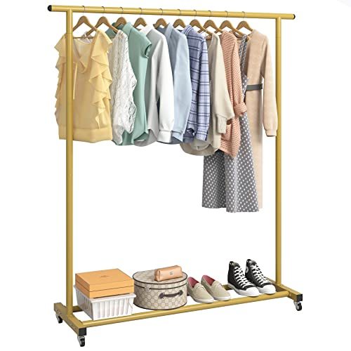 Clothing Rack Clothes Rack Standard Rod Simple Rolling Metal Garment Rack Organizer Freestanding Hanger with Wheels