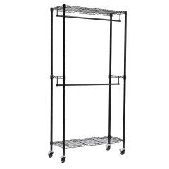 改Amazon Basics Adjustable Clothes Rack for Handing, Double Hanging Rod Garment Rolling Closet Clothing Organizer, Chrome, 36'' x 14'' x 72''