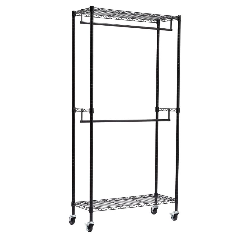 改Amazon Basics Adjustable Clothes Rack for Handing, Double Hanging Rod Garment Rolling Closet Clothing Organizer, Chrome, 36'' x 14'' x 72''