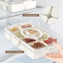 改Divided Snackle Box Charcuterie Container: Divided Serving Tray with Lid and Handle - Portable Snack Tray Platters Food Storage Containers for Fruit Nuts Candy Entertaining Party Travel