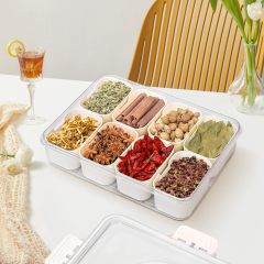 改Divided Snackle Box Charcuterie Container: Divided Serving Tray with Lid and Handle - Portable Snack Tray Platters Food Storage Containers for Fruit Nuts Candy Entertaining Party Travel